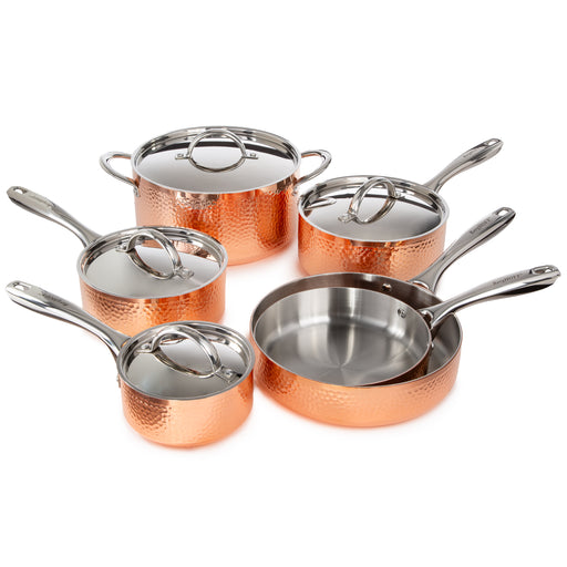 Image 1 of BergHOFF Vintage 10pc Tri-Ply Copper Cookware Set with Lids, Hammered