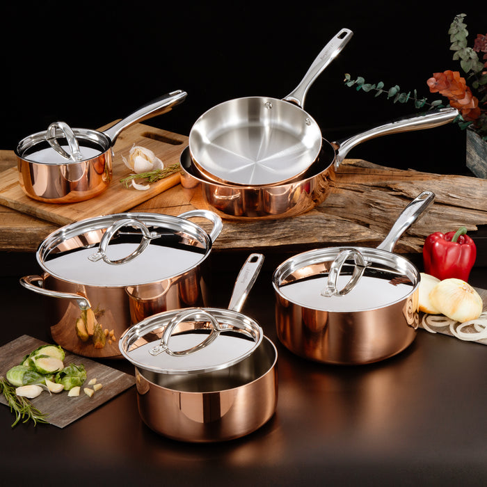 Image 5 of BergHOFF Vintage Copper 10Pc Tri-Ply Cookware Set, Polished Exterior