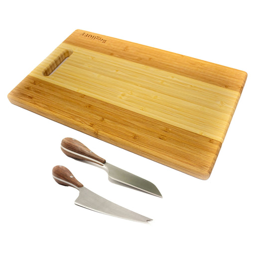 Image 1 of Bamboo 3Pc Two-Tone Board with Handle Set/Aaron Probyn Cheese Knives