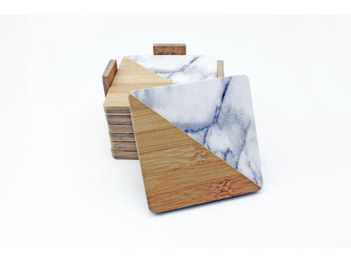 Image 2 of Bamboo Two-Tone 7pc Bamboo Coaster Set, Square with Holder