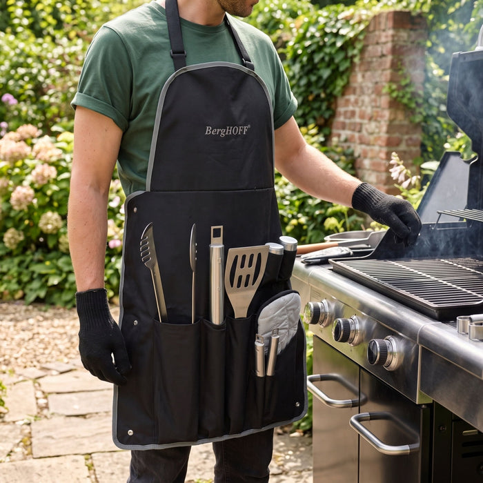 BergHOFF Cubo 9 Pc Stainless Steel BBQ Set with Wrap - Outdoor Grill Accessories