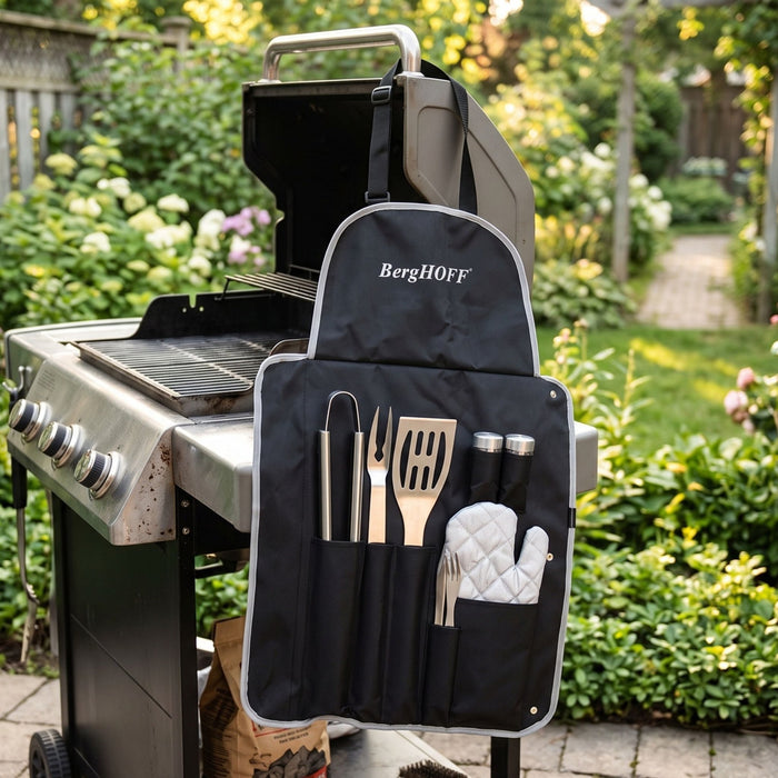 BergHOFF Cubo 9 Pc Stainless Steel BBQ Set with Wrap - Outdoor Grill Accessories