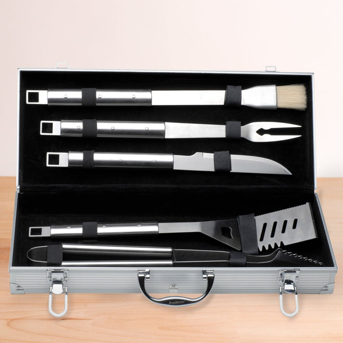 BergHOFF Cubo 6Pc Stainless Steel BBQ Set with Case - Outdoor Grill Accessories