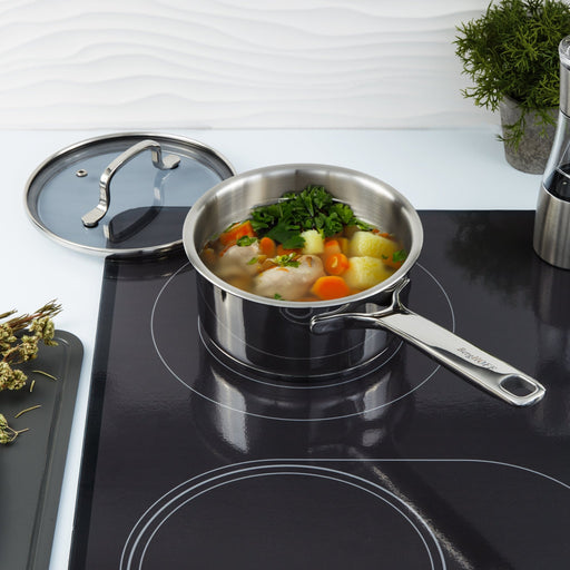 BergHOFF DiNA Helix 18/10 Stainless Steel 6.5" Saucepan 1.6qt., Glass Lid - Saucepans