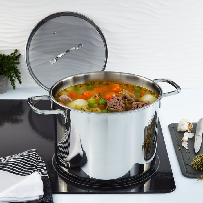 BergHOFF DiNA Helix 18/10 Stainless Steel 10.25" Stockpot 10.6qt., Glass Lid - Stock Pots