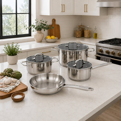 BergHOFF DiNA Helix 18/10 Stainless Steel 7pc Cookware Set with Glass Lids - Cookware Sets