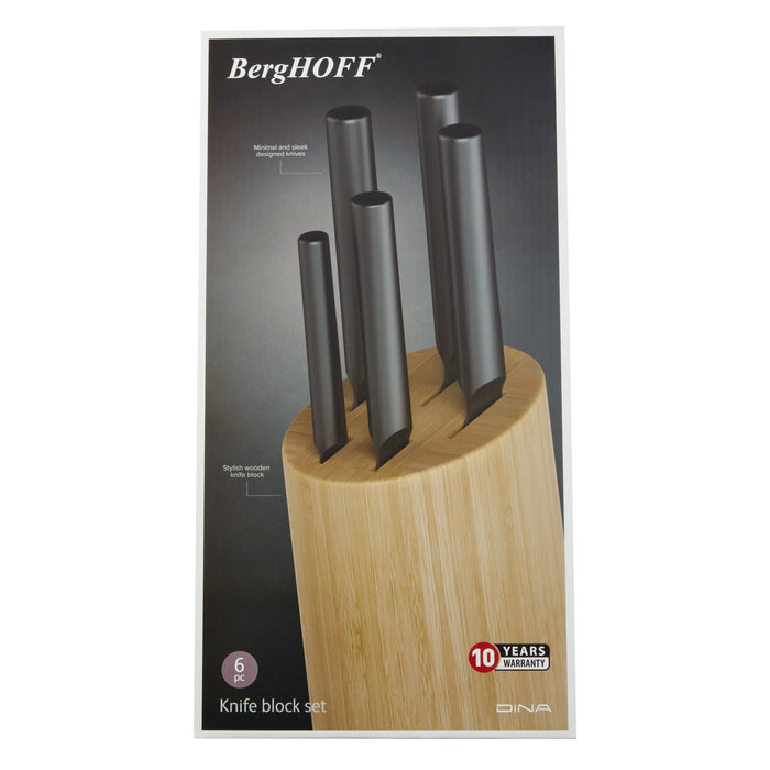 BergHOFF DiNA Boron 6pc Stainless Steel Knife Block Set - Kitchen Knives