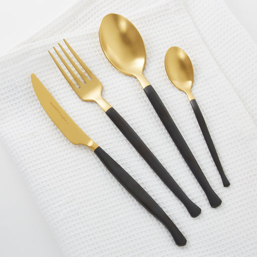 Image 1 of DiNA Evolve 24Pc Stainless Steel Flatware Set, Black and Gold