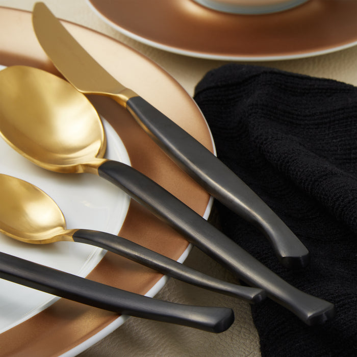 Image 3 of DiNA Evolve 24Pc Stainless Steel Flatware Set, Black and Gold