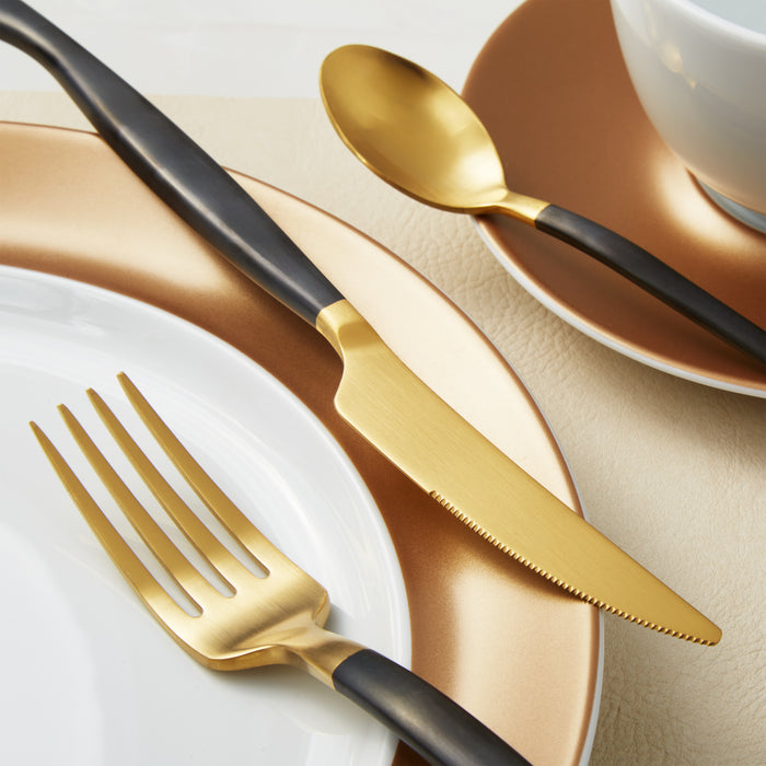 Image 4 of DiNA Evolve 24Pc Stainless Steel Flatware Set, Black and Gold
