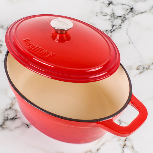 BergHOFF Neo Cast Iron 8qt. Oval Dutch Oven 13" with Lid, Red - Dutch Ovens
