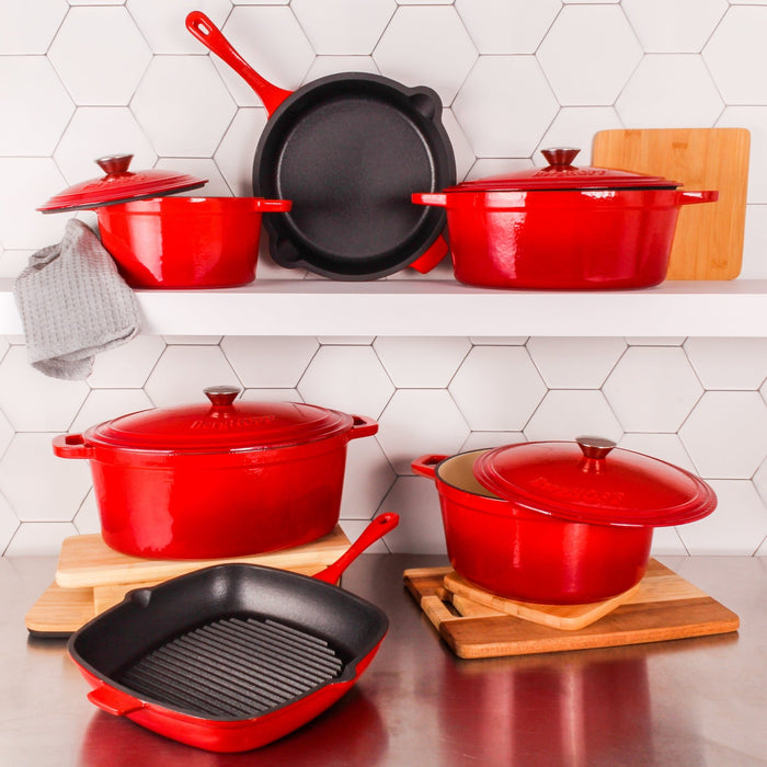BergHOFF Neo Cast Iron 8qt. Oval Dutch Oven 13" with Lid, Red - Dutch Ovens