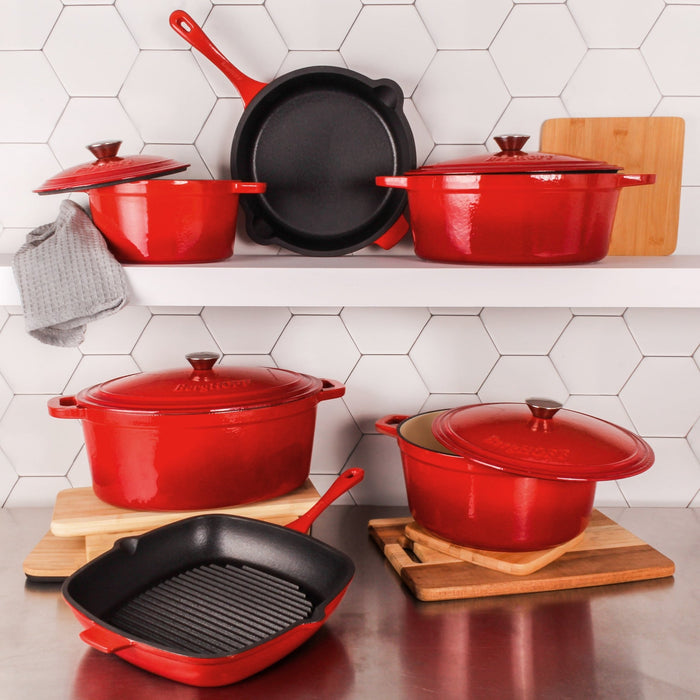BergHOFF Neo Cast Iron 7qt. Round Dutch Oven 11" with Lid, Red - Dutch Ovens