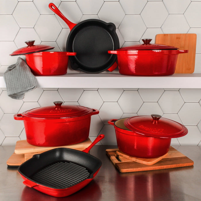 BergHOFF Neo Cast Iron 3qt. Round Dutch Oven 8" with Lid, Red - Dutch Ovens
