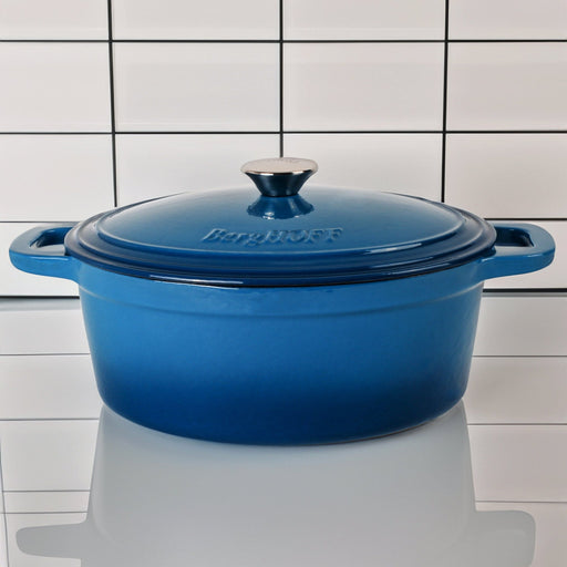 BergHOFF Neo Cast Iron 8qt. Oval Dutch Oven 13" with Lid, Blue - Dutch Ovens