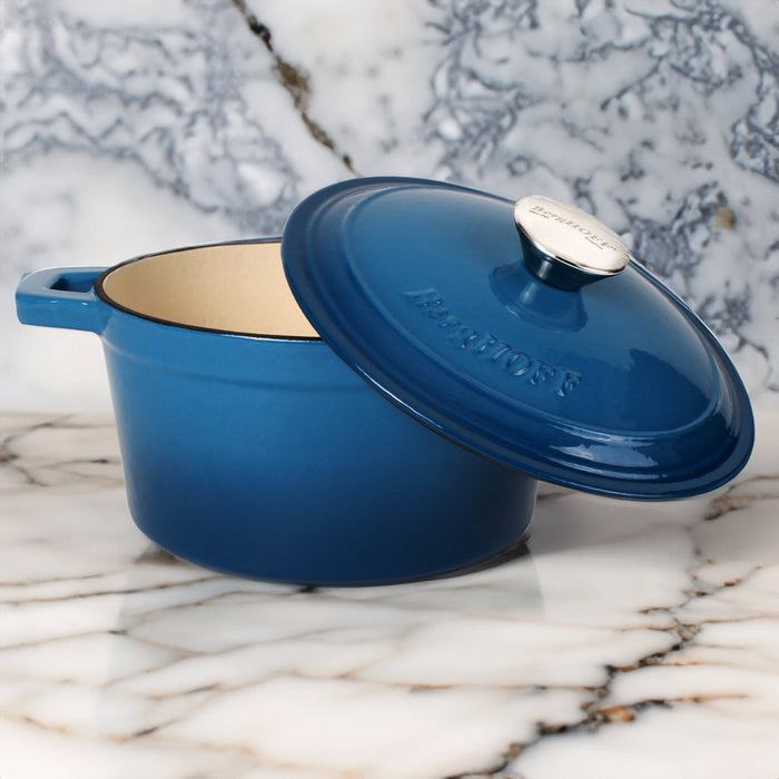 BergHOFF Neo Cast Iron 3qt. Round Dutch Oven 8" with Lid, Blue - Dutch Ovens