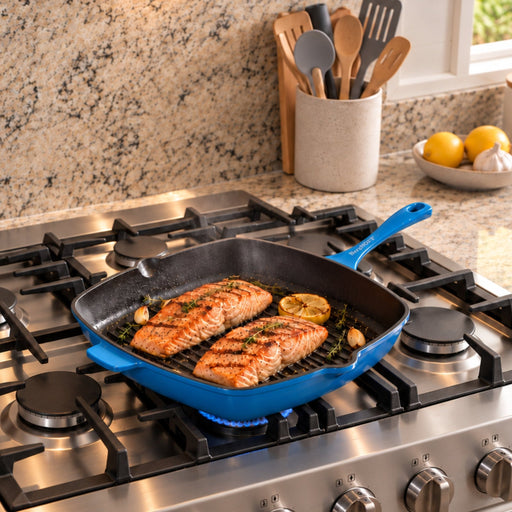 BergHOFF Neo Cast Iron Square Grill Pan 11", Blue - Griddles & Grill Pans
