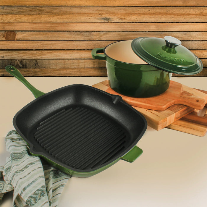 BergHOFF Neo Cast Iron Square Grill Pan 11", Green - Griddles & Grill Pans
