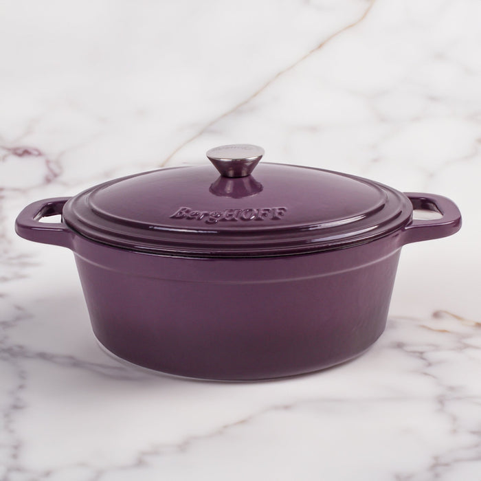 BergHOFF Neo Cast Iron 8qt. Oval Dutch Oven 13" with Lid, Purple - Dutch Ovens