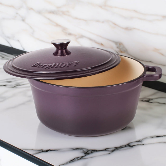 BergHOFF Neo Cast Iron 7qt. Round Dutch Oven 11" with Lid, Purple - Dutch Ovens