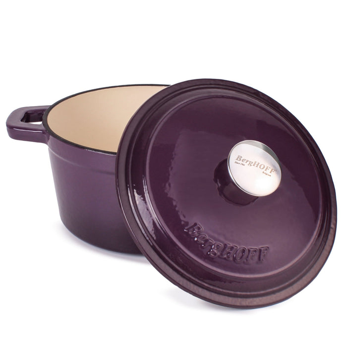 BergHOFF Neo Cast Iron 3qt. Round Dutch Oven 8" with Lid, Purple - Dutch Ovens