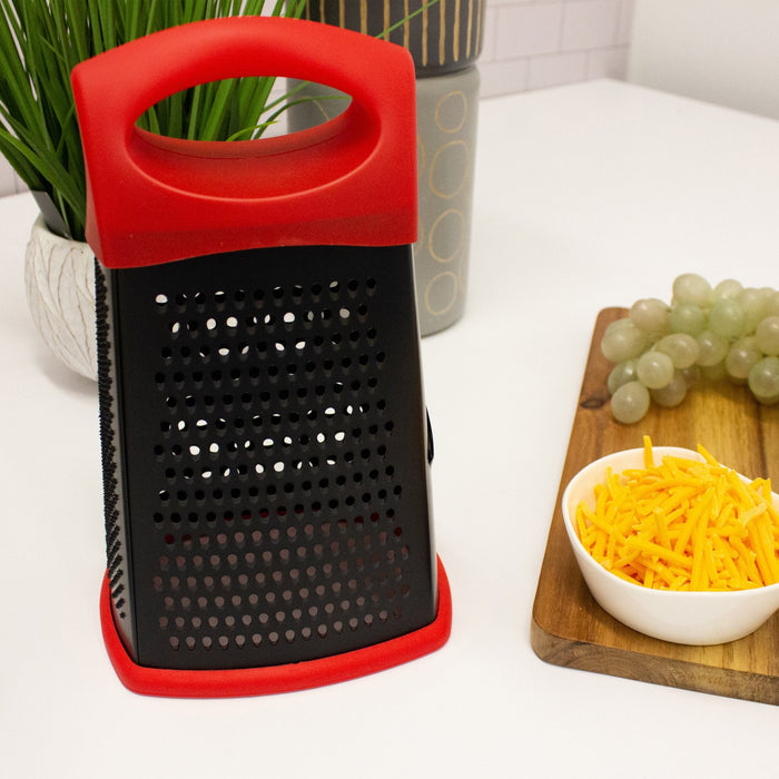 BergHOFF Non-Stick Stainless Steel 10" Box Grater, Red and Black - Food Graters & Zesters