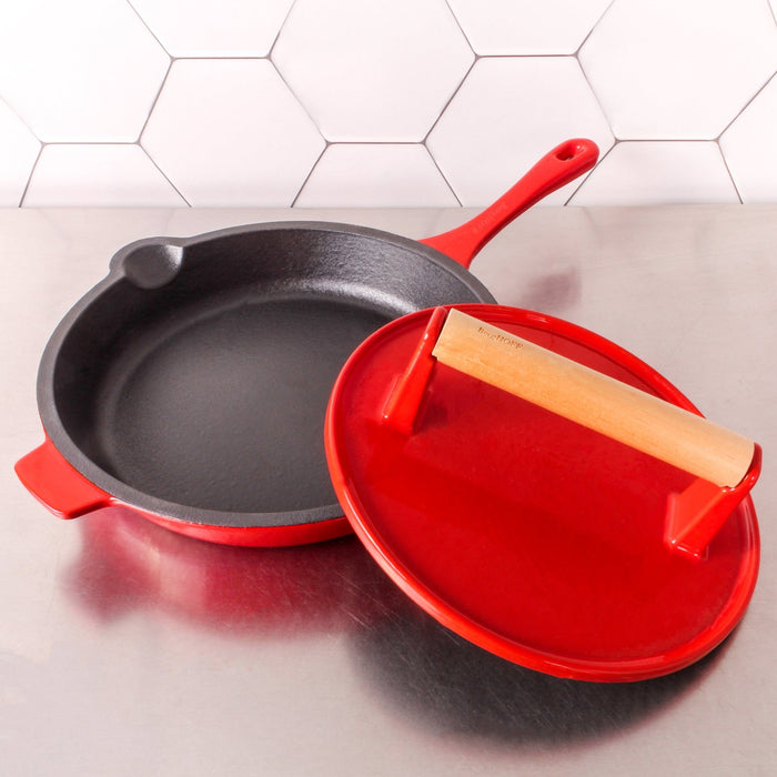 BergHOFF Neo Cast Iron Steak Press 9", Red - Grill Presses