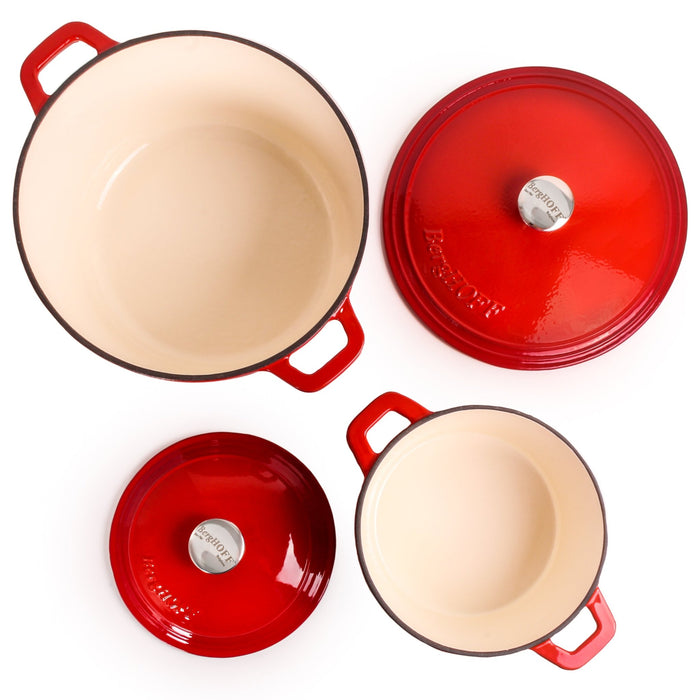 BergHOFF Neo 4pc Cast Iron Cookware Set, 3qt. & 7qt., Red - Stock Pots