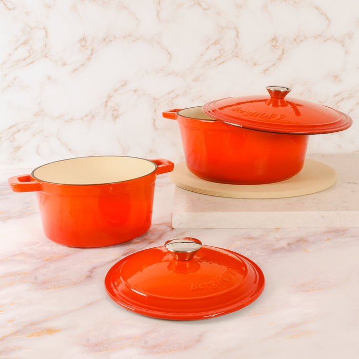 BergHOFF Neo 4pc Cast Iron Cookware Set, 3qt. & 7qt., Orange - Stock Pots