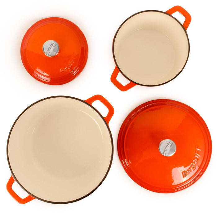 BergHOFF Neo 4pc Cast Iron Cookware Set, 3qt. & 7qt., Orange - Stock Pots