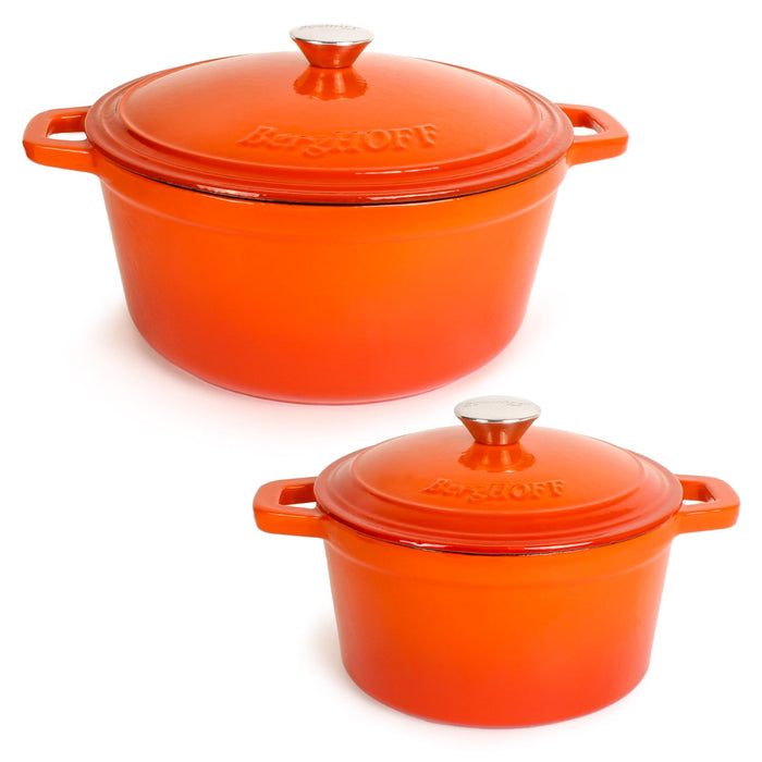 BergHOFF Neo 4pc Cast Iron Cookware Set, 3qt. & 7qt., Orange - Stock Pots