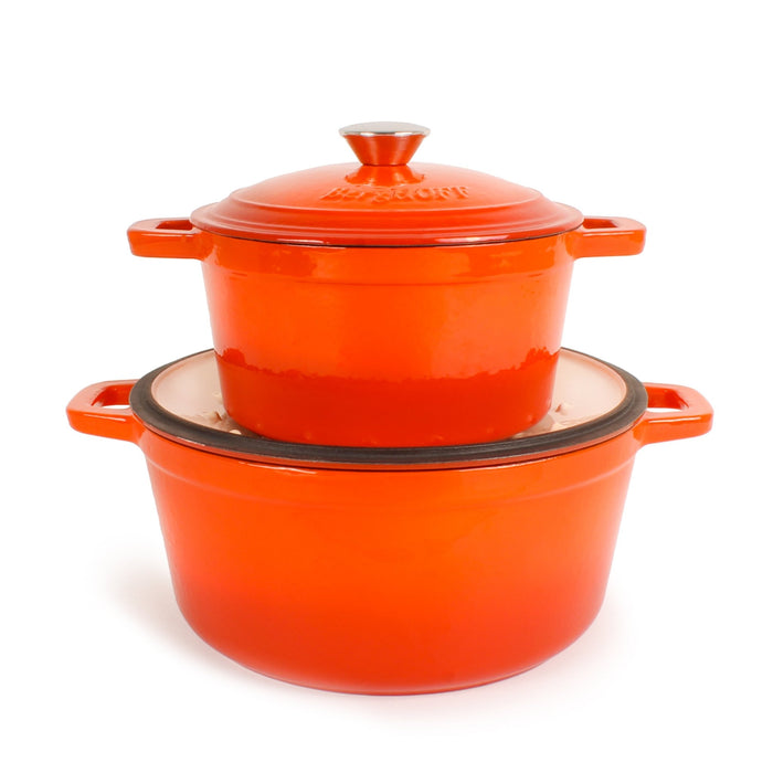 BergHOFF Neo 4pc Cast Iron Cookware Set, 3qt. & 7qt., Orange - Stock Pots