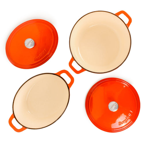 BergHOFF Neo 4pc Cast Iron Cookware Set, 5qt. & 7qt., Orange - Stock Pots