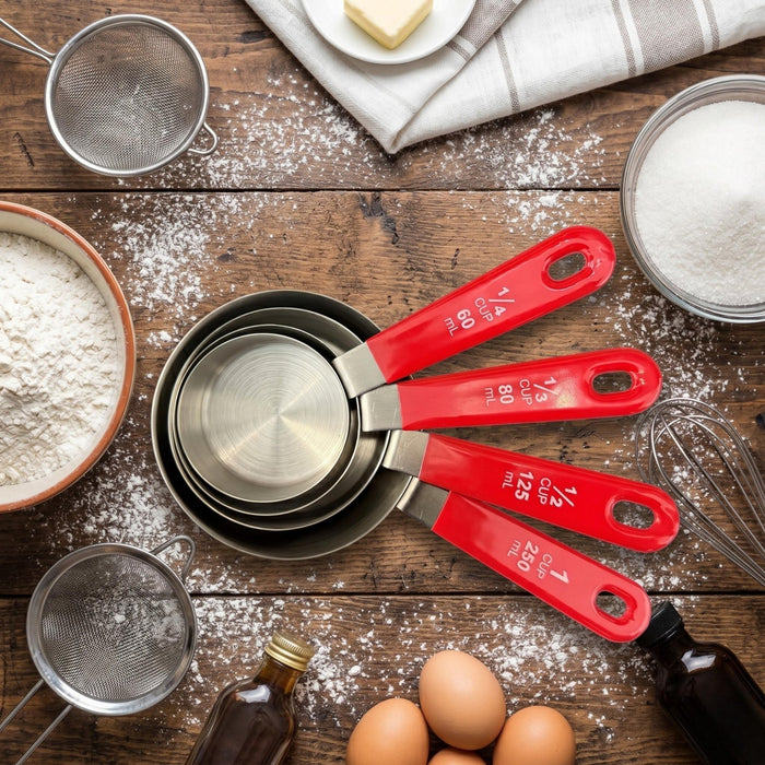 BergHOFF Stainless Steel 4pc Measuring Cup Set, Red Handles - Measuring Cups & Spoons