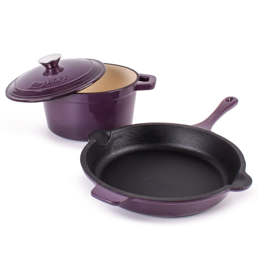 BergHOFF Neo 3pc Cast Iron Cookware Set, Fry Pan & Round Dutch Oven, Purple - Cookware Sets