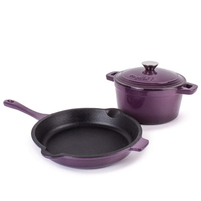 BergHOFF Neo 3pc Cast Iron Cookware Set, Fry Pan & Round Dutch Oven, Purple - Cookware Sets