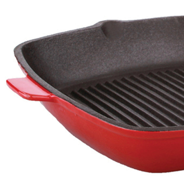 BergHOFF Neo 2pc Cast Iron 11" Grill Pan with Slotted Steak Press, Red - Griddles & Grill Pans