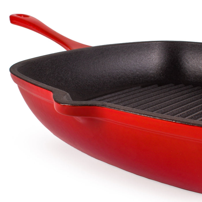 BergHOFF Neo 2pc Cast Iron 11" Grill Pan with Slotted Steak Press, Red - Griddles & Grill Pans