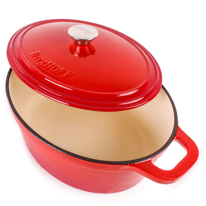 BergHOFF Neo 5pc Cast Iron Oval Dutch Oven Set with 10" Fry Pan, 5qt. & 8qt., Red - Skillets & Frying Pans