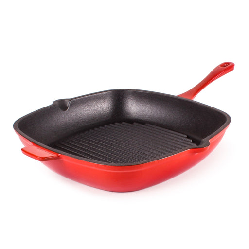 BergHOFF Neo 3pc Cast Iron Cookware Set, Grill Pan & Round Dutch Oven, Red - Griddles & Grill Pans
