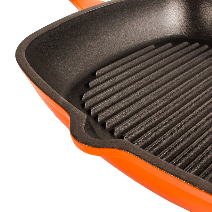 BergHOFF Neo 3pc Cast Iron Cookware Set, Grill Pan & Round Dutch Oven, Orange - Griddles & Grill Pans