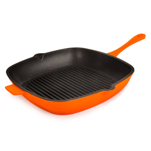BergHOFF Neo 2pc Cast Iron 10" Fry Pan & 11" Grill Pan Cookware Set, Orange - Griddles & Grill Pans