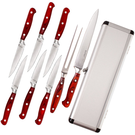 BergHOFF Pakka Wood 9pc Stainless Steel Steak & Carving Knife Set - Kitchen Knives