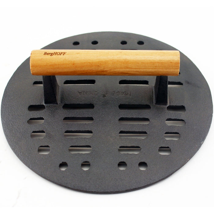 BergHOFF Neo 3pc Cast Iron Fry Pan & Grill Pan Set with Slotted Steak Press, Green - Cookware Sets