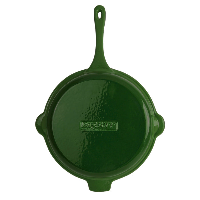 BergHOFF Neo 3pc Cast Iron Fry Pan & Grill Pan Set with Slotted Steak Press, Green - Cookware Sets