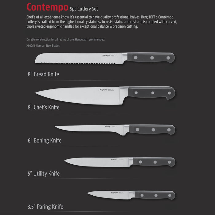 BergHOFF Essentials Contempo 5Pc Stainless Steel Knife Set - Kitchen Knives