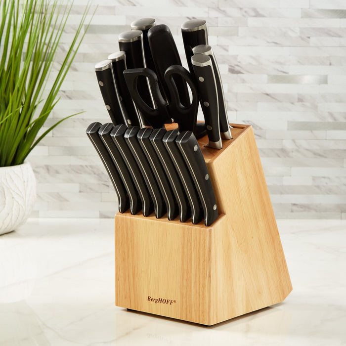 BergHOFF Essentials 18pc Stainless Steel Cutlery Set, Wooden Block - Knife Blocks & Holders