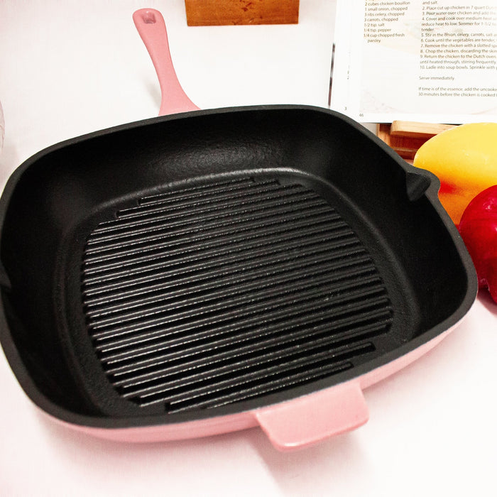 BergHOFF Neo 2pc Cast Iron 10" Fry Pan & 11" Grill Pan Cookware Set, Pink - Griddles & Grill Pans