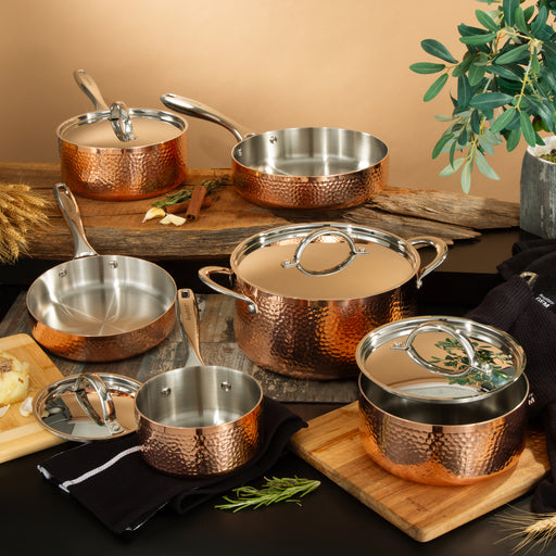 Image 2 of BergHOFF Vintage Copper 10Pc Tri-Ply Cookware Set, Hammered Exterior