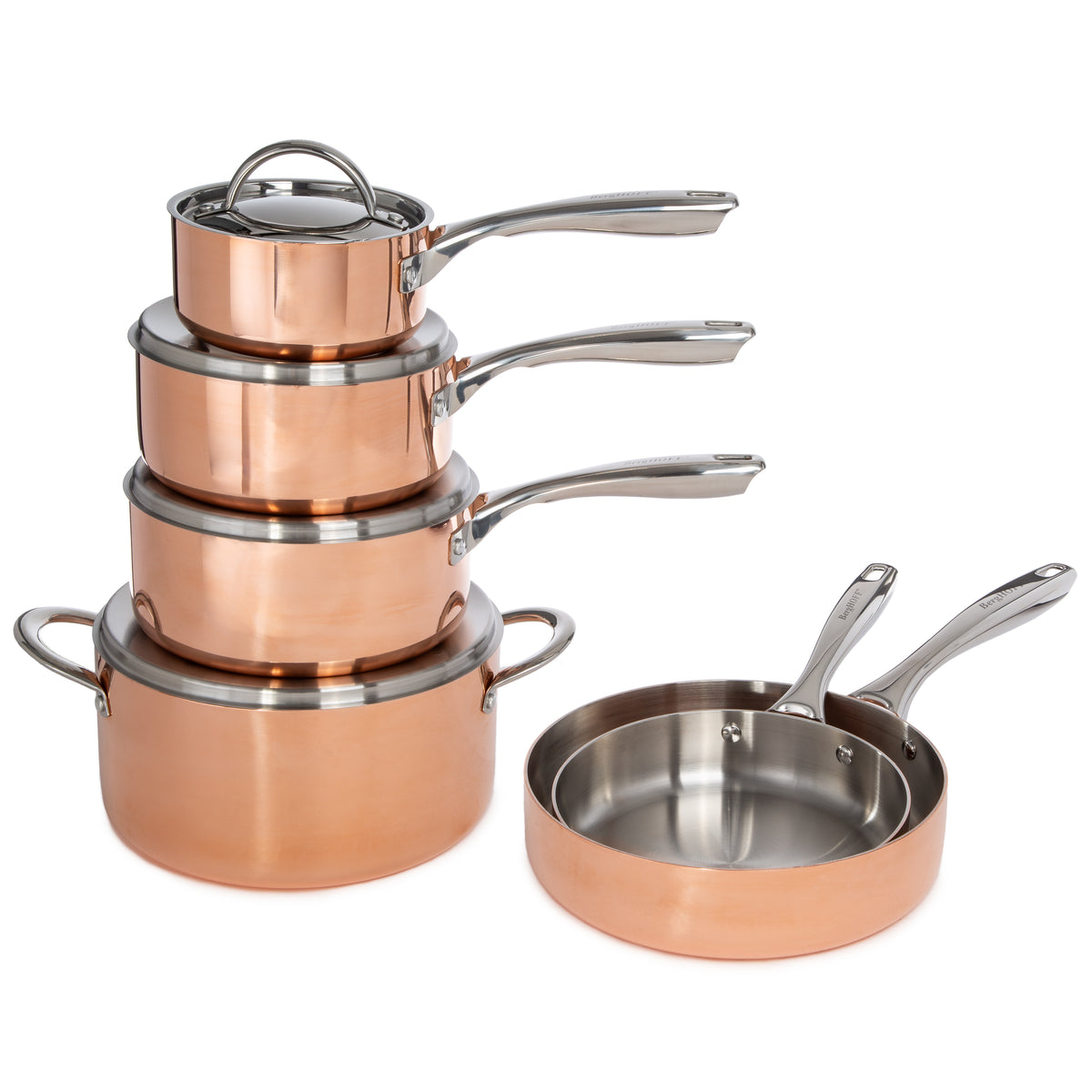 Vintage 10pc Tri-Ply Copper Cookware Set with Lids, Polished